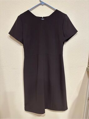 Classic Short-Sleeve Black or Brown Dress with V-neck and Inner Lining — Size 10